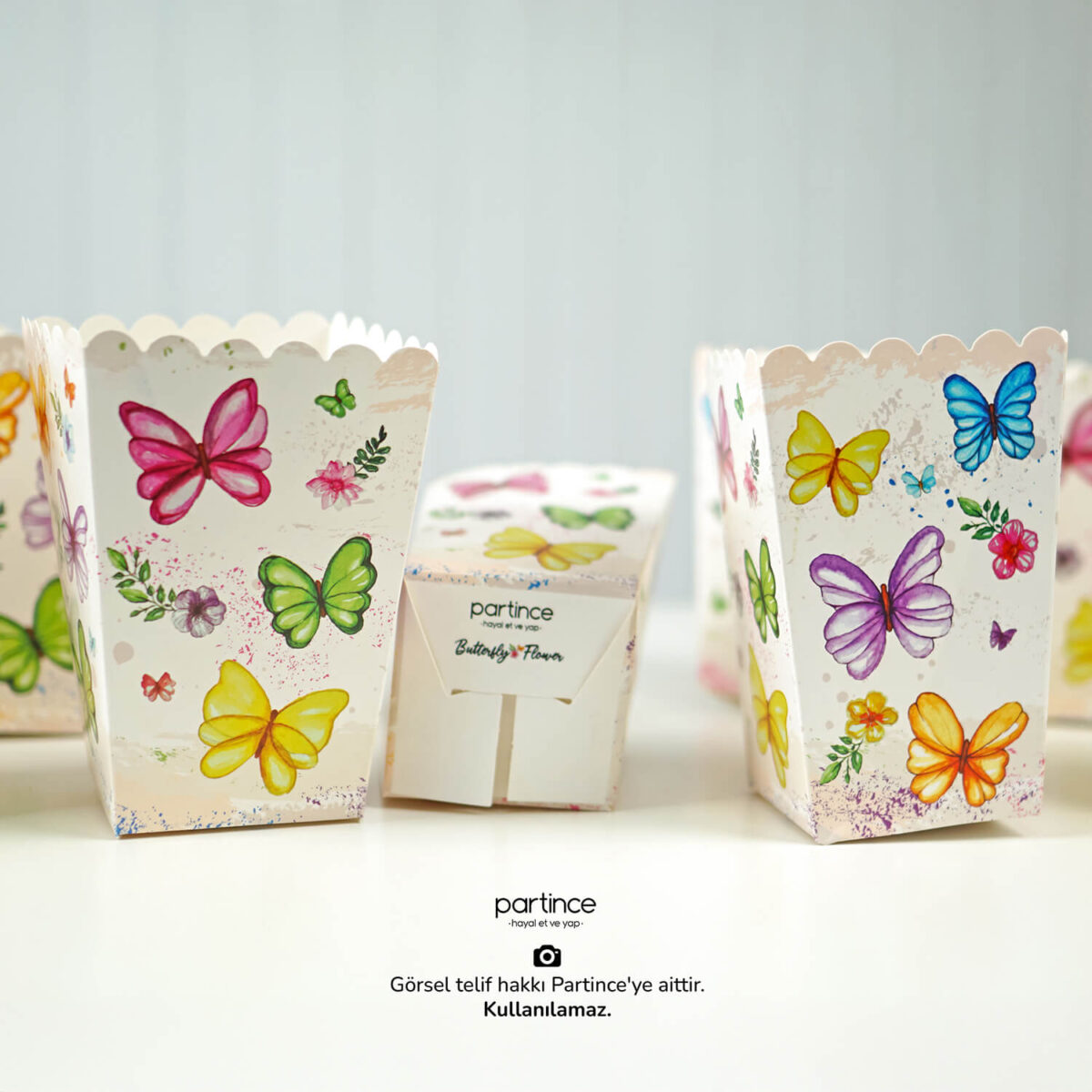 Popcorn (Mısır Kutusu) Pastel Kelebek Çiçek Tema - Görsel 6