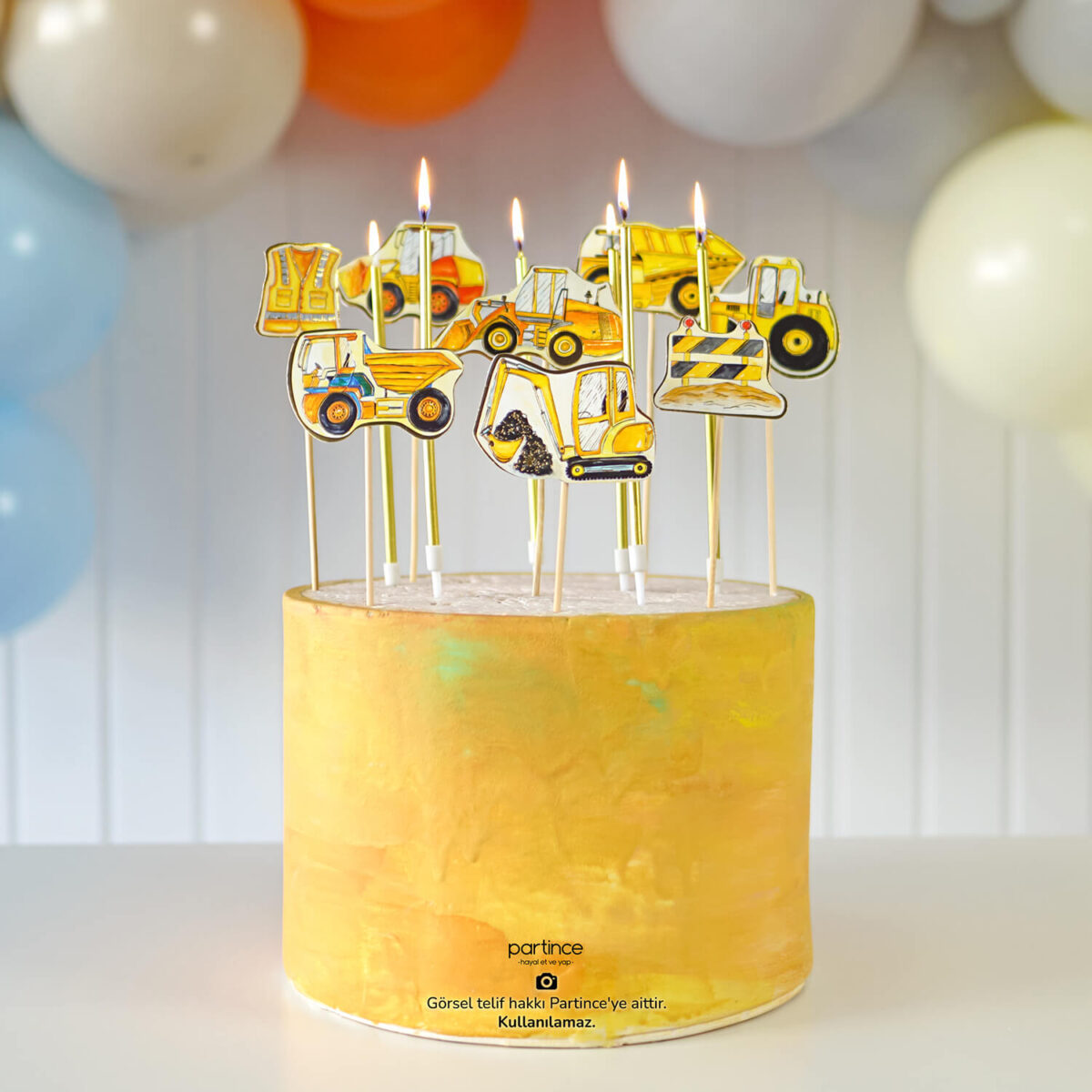 İnşaat Tema Cake Topper Pasta Süsü 8 Parça - Görsel 3