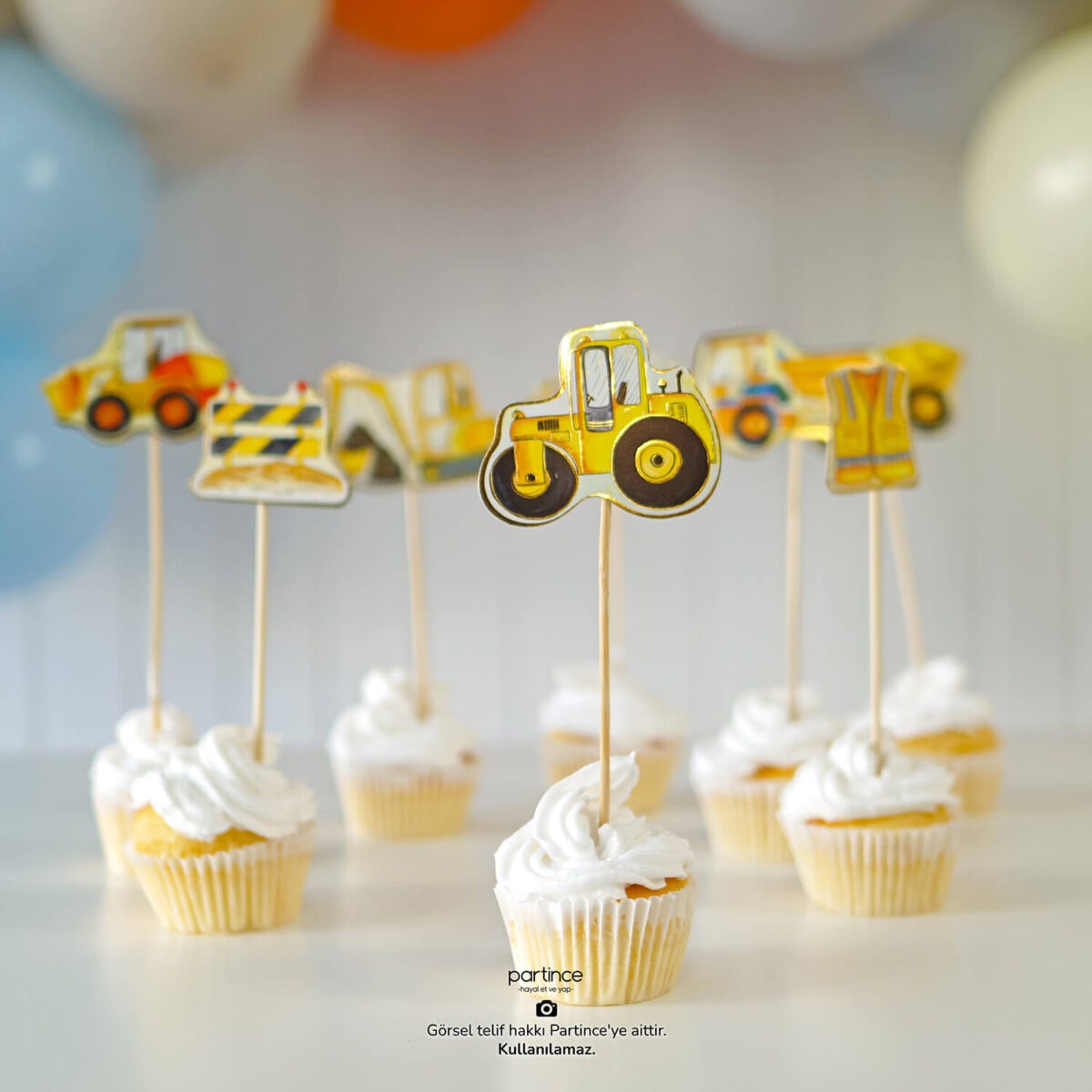 İnşaat Tema Cake Topper Pasta Süsü 8 Parça - Görsel 1