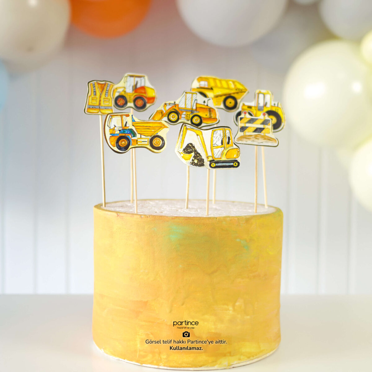 İnşaat Tema Cake Topper Pasta Süsü 8 Parça - Görsel 8