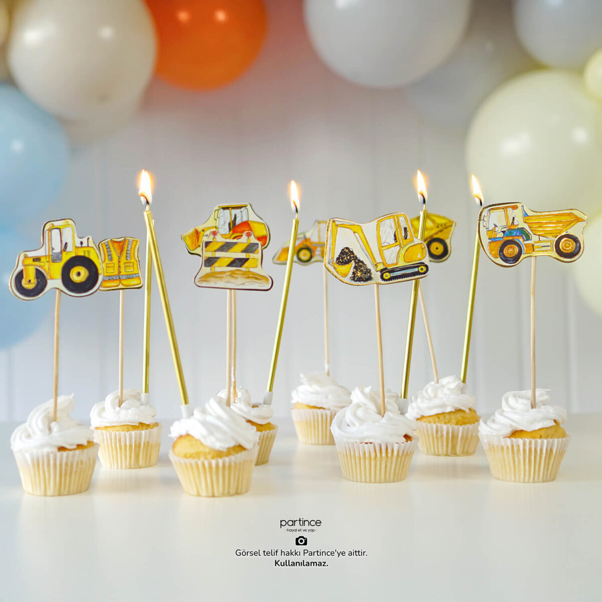 İnşaat Tema Cake Topper Pasta Süsü 8 Parça - Görsel 2