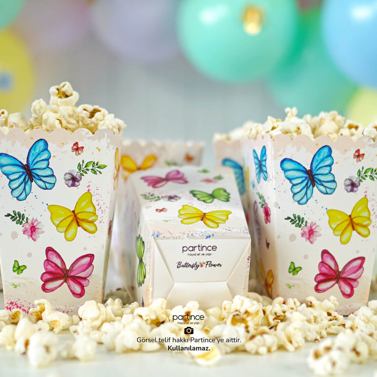 Popcorn (Mısır Kutusu) Pastel Kelebek Çiçek Tema