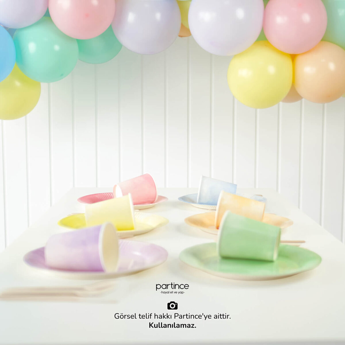 Tabak Bardak Set Makaron Pastel Karışık 6'lı - Görsel 4
