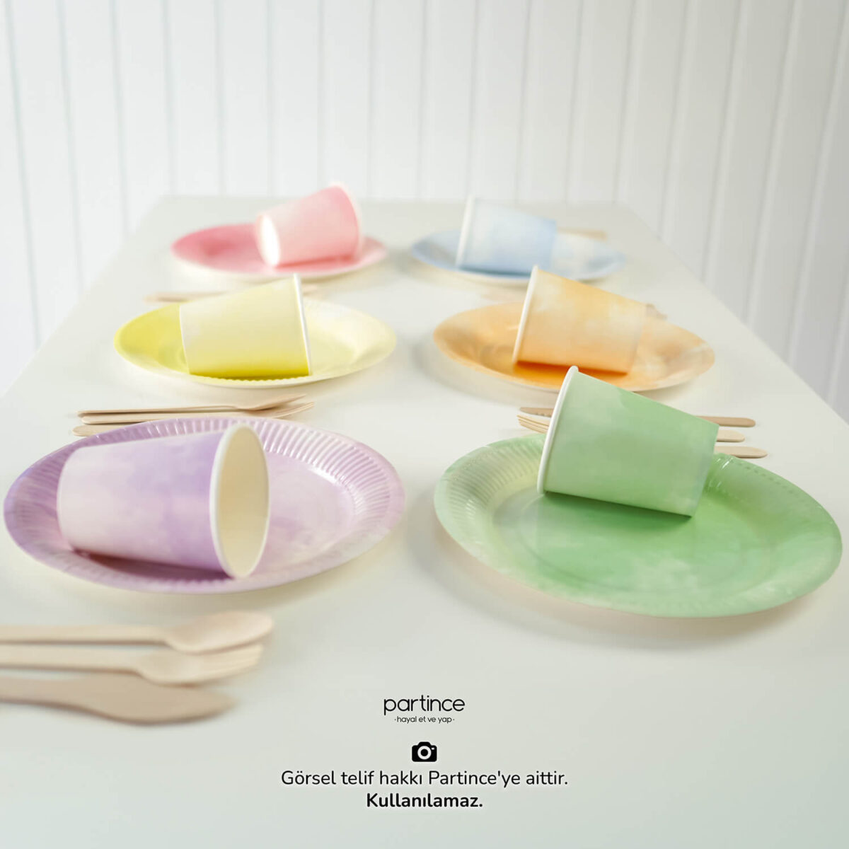 Tabak Bardak Set Makaron Pastel Karışık 6'lı - Görsel 3