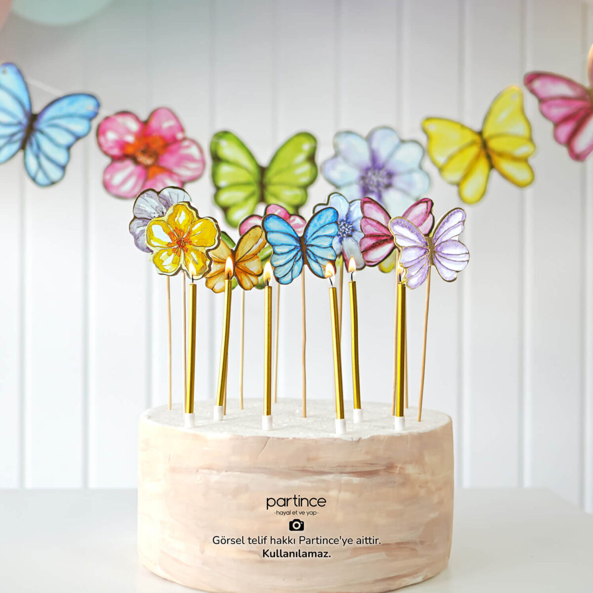 3'lü Set Pastel Kelebek Çiçek Konsept Doğum Günü Parti Seti - Görsel 5