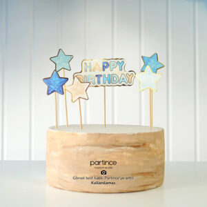 Mavi Tema Cake Topper Pasta Süsü Happy Birthday Yazısı 6 Parça