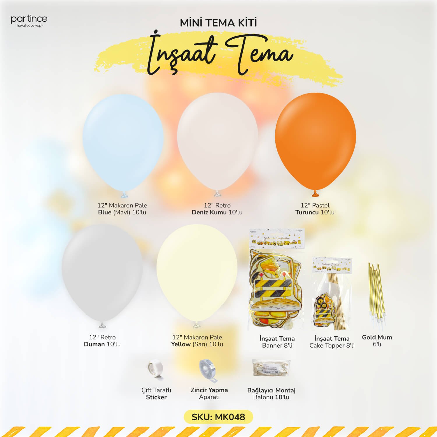 doğum günü süsleri inşaat tema kullan at sofra ürünleri banner asma süs cake topper pasta süsü partince happy birthday mini balon seti detay