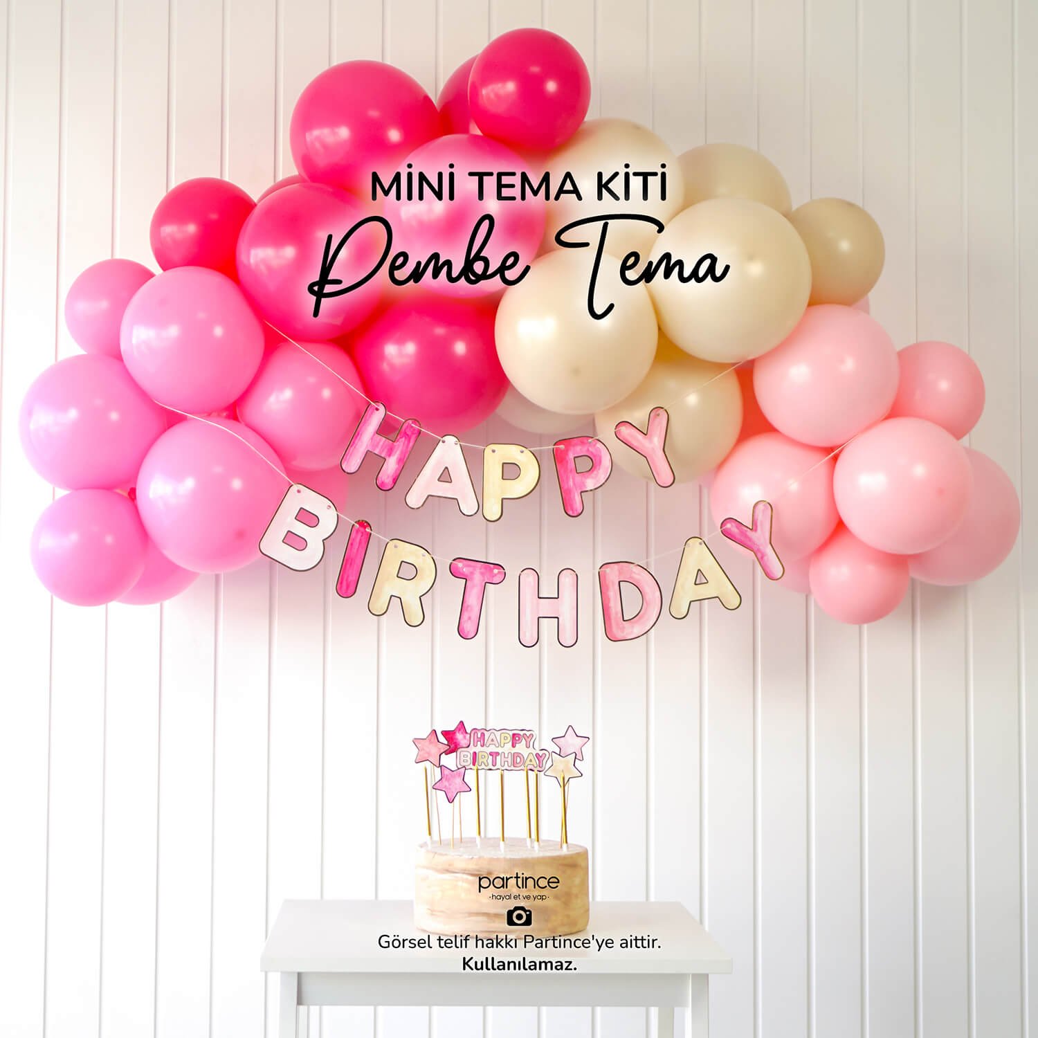 doğum günü süsü pembe tema kız pasta süsü cake topper gold mum happy birthday banner asma süs partince balon kapak
