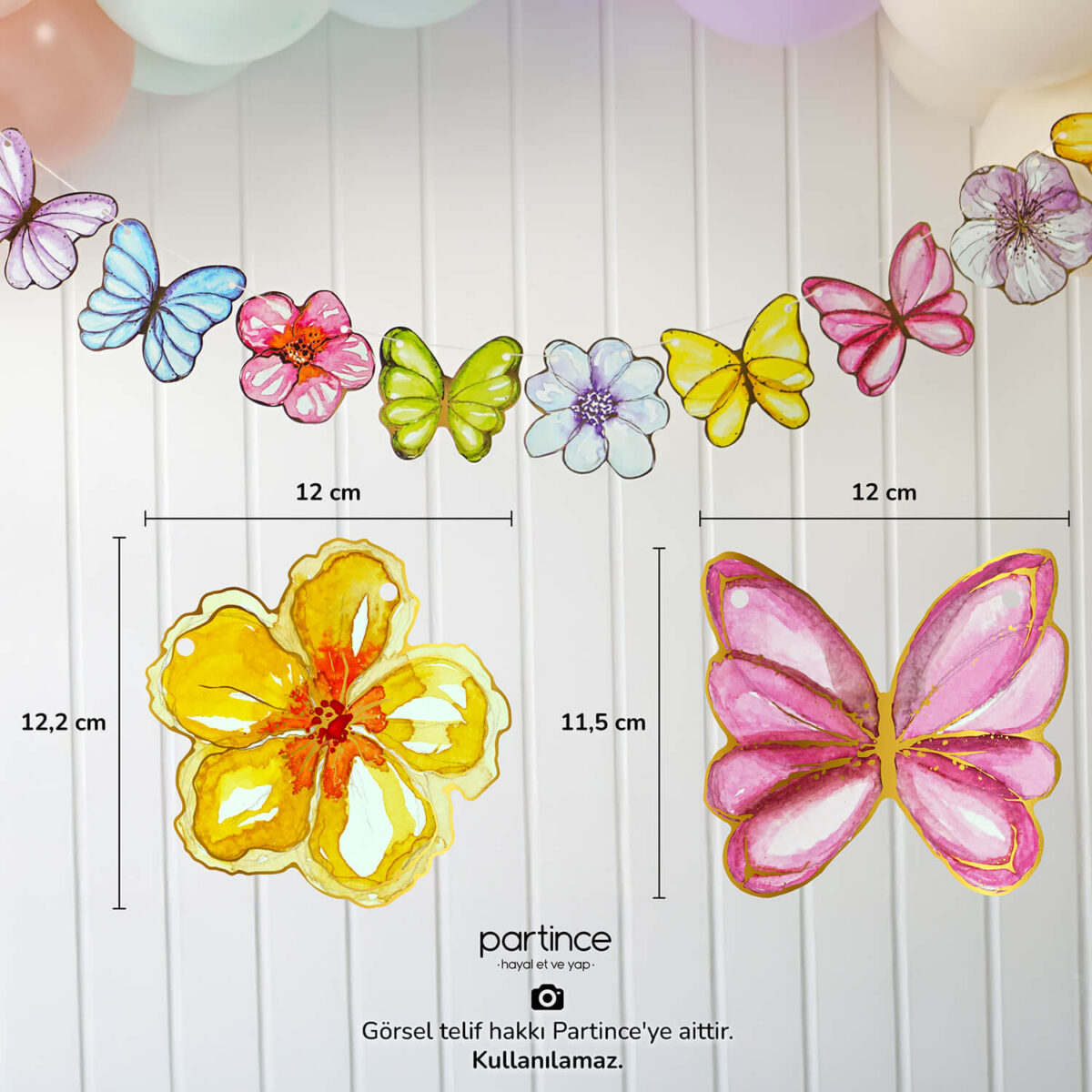Pastel Kelebek Çiçek Tema Banner Asma Süs 10 Parça - Görsel 3