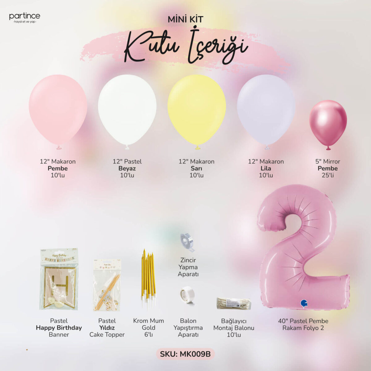 2 Yaş Pastel Pembe Doğum Günü Balon Zincir Kiti - Görsel 3