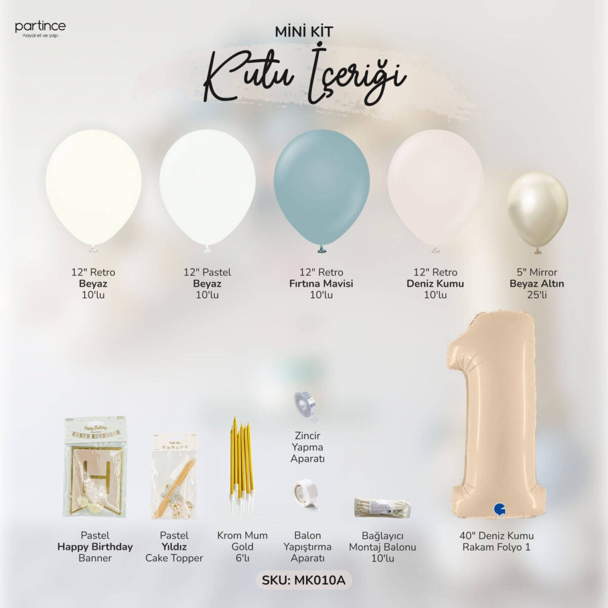 1 Yaş Deniz Kumu Doğum Günü Balon Zincir Kiti - Görsel 3