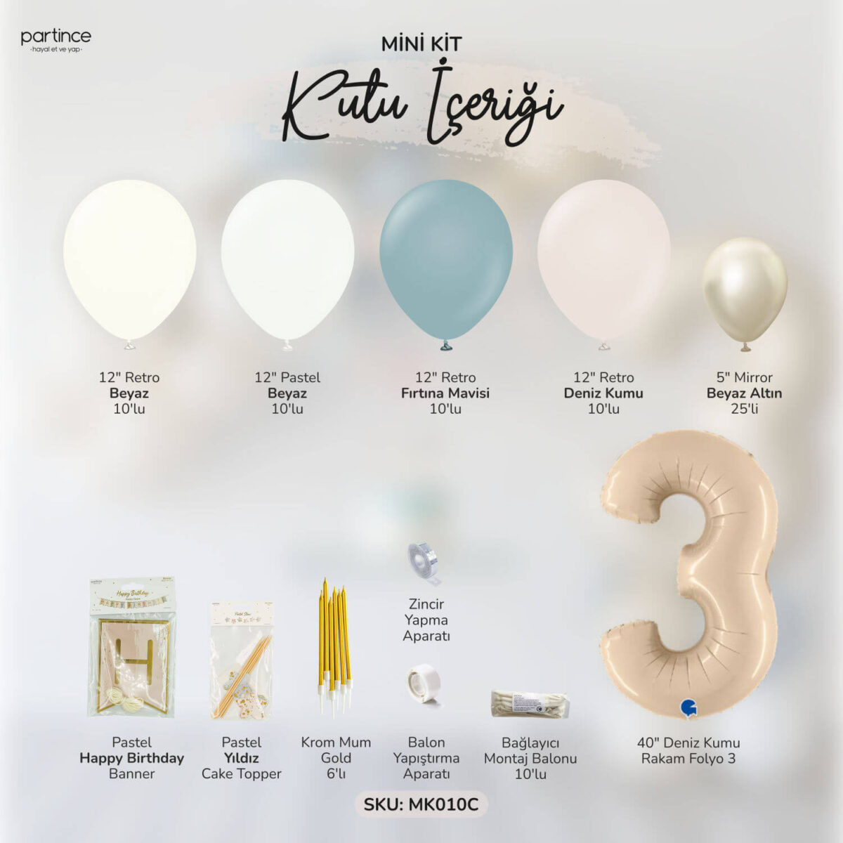 3 Yaş Deniz Kumu Doğum Günü Balon Zincir Kiti - Görsel 4