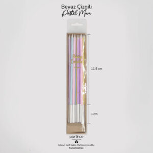 Beyaz Çizgili Pastel Parti Mumu 12’li