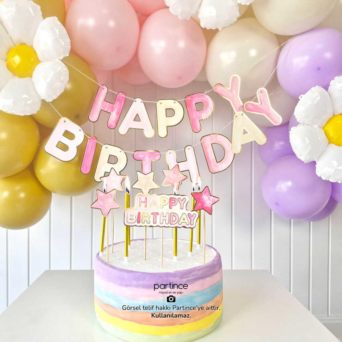 Papatya Tema Pembe Mini Doğum Günü Balon Zincir Seti - Görsel 4