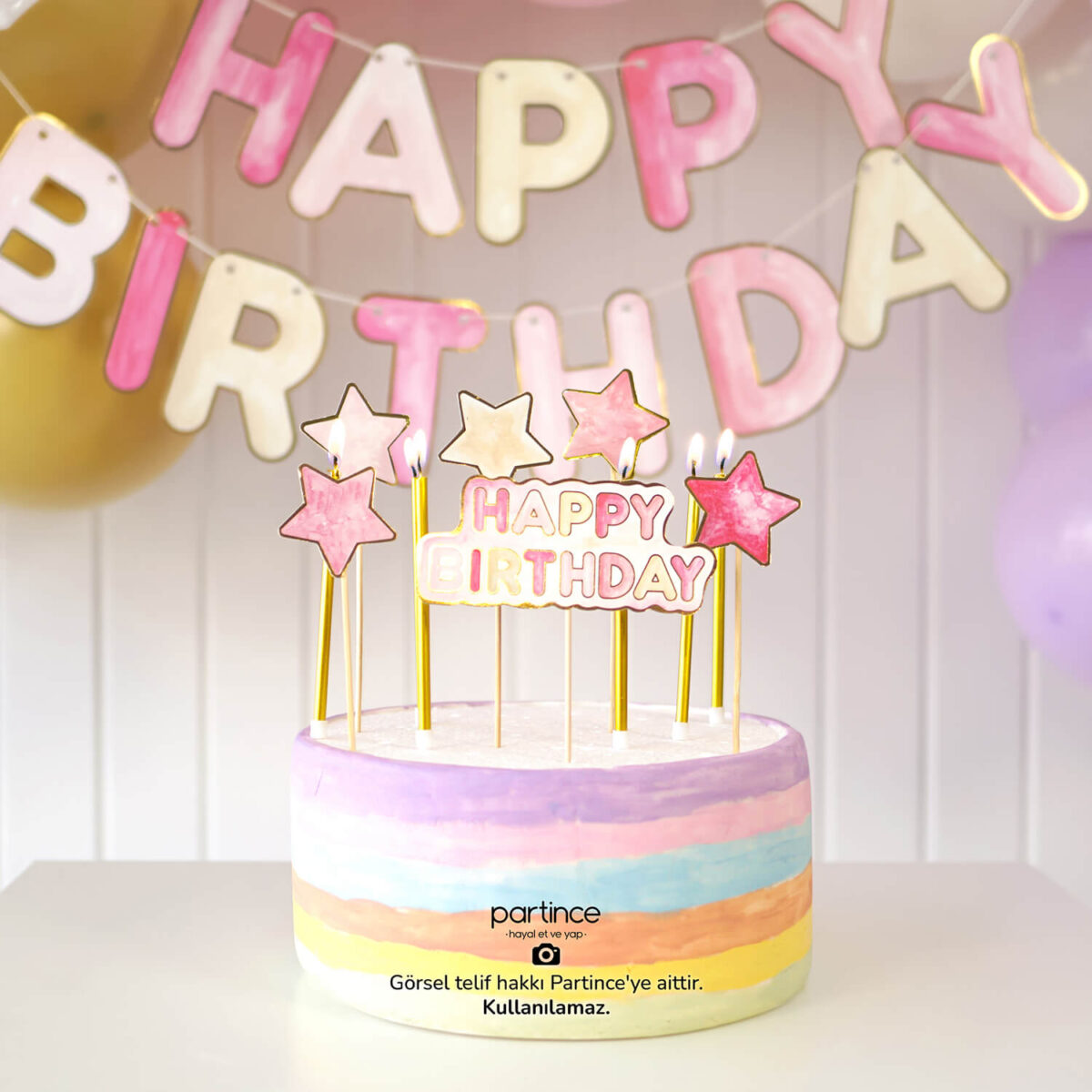 Papatya Tema Pembe Mini Doğum Günü Balon Zincir Seti - Görsel 7