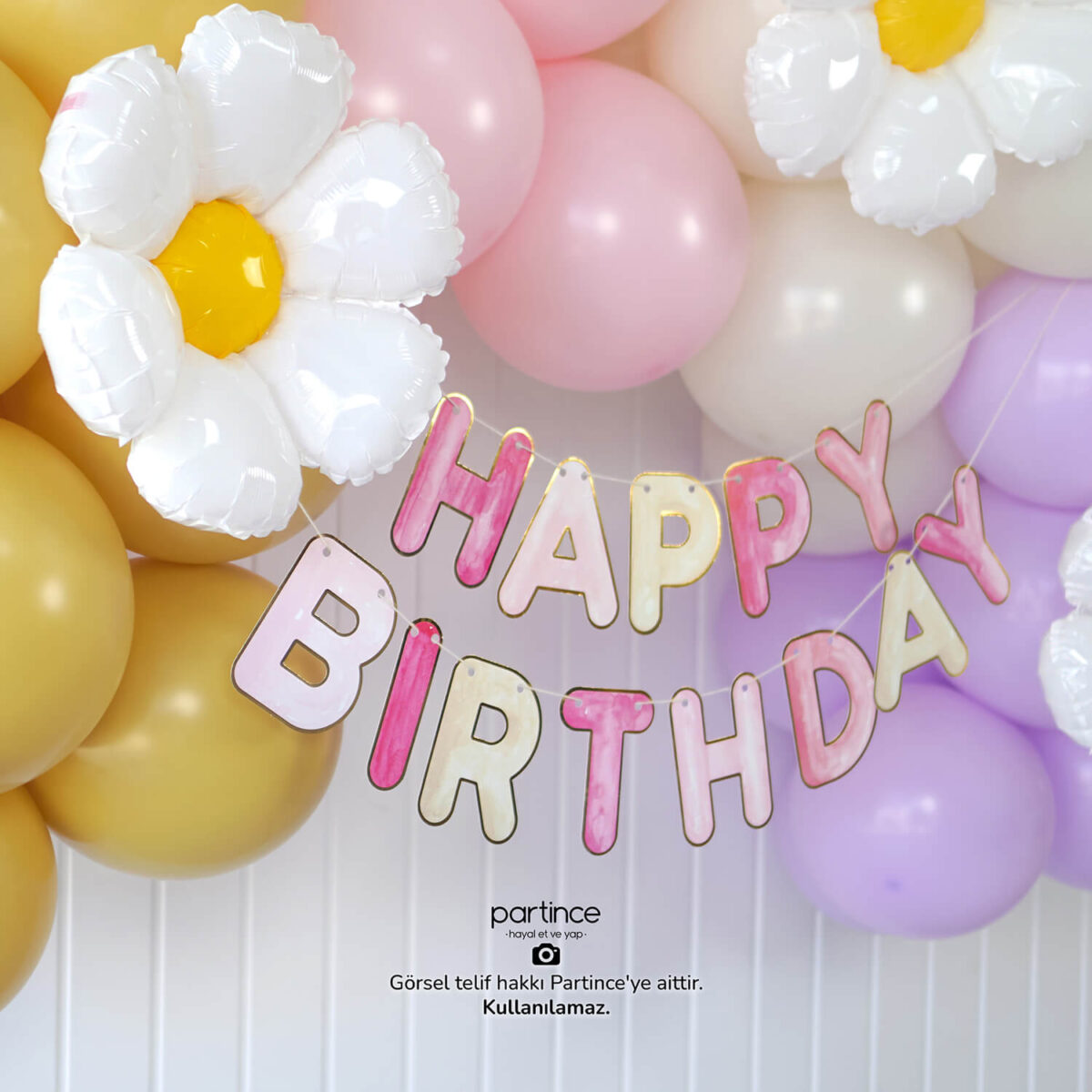 Papatya Tema Pembe Mini Doğum Günü Balon Zincir Seti - Görsel 6