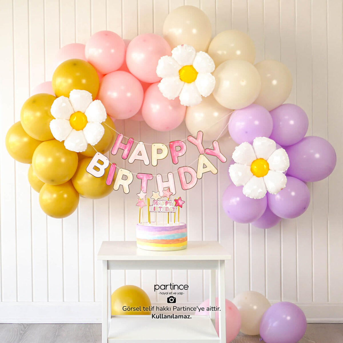 Papatya Tema Pembe Mini Doğum Günü Balon Zincir Seti - Görsel 8