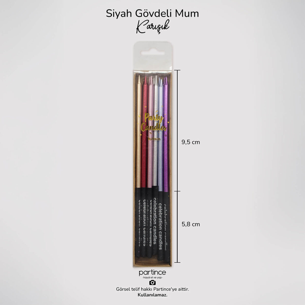 Siyah Gövdeli Karışık Renk Krom Pasta Mumu - Görsel 1