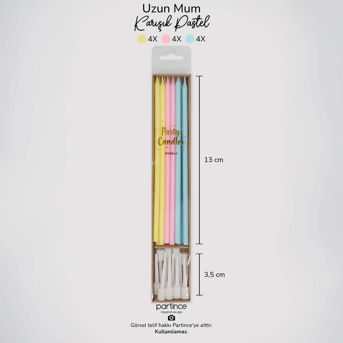 Karışık Pastel Makaron Uzun Parti Mumu 12’li - Görsel 1