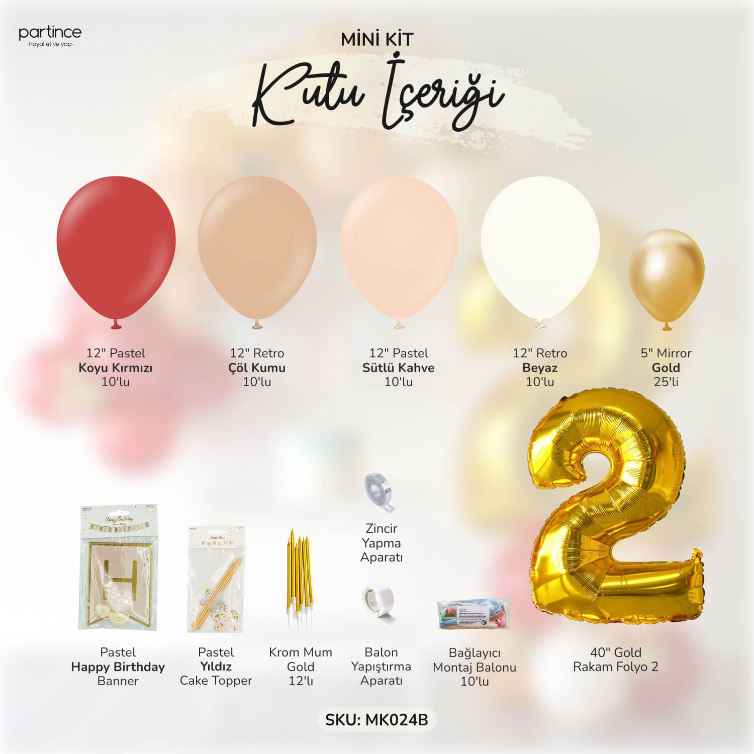 2 gold kırmızı balon zincir kiti partince evde doğum günü detay