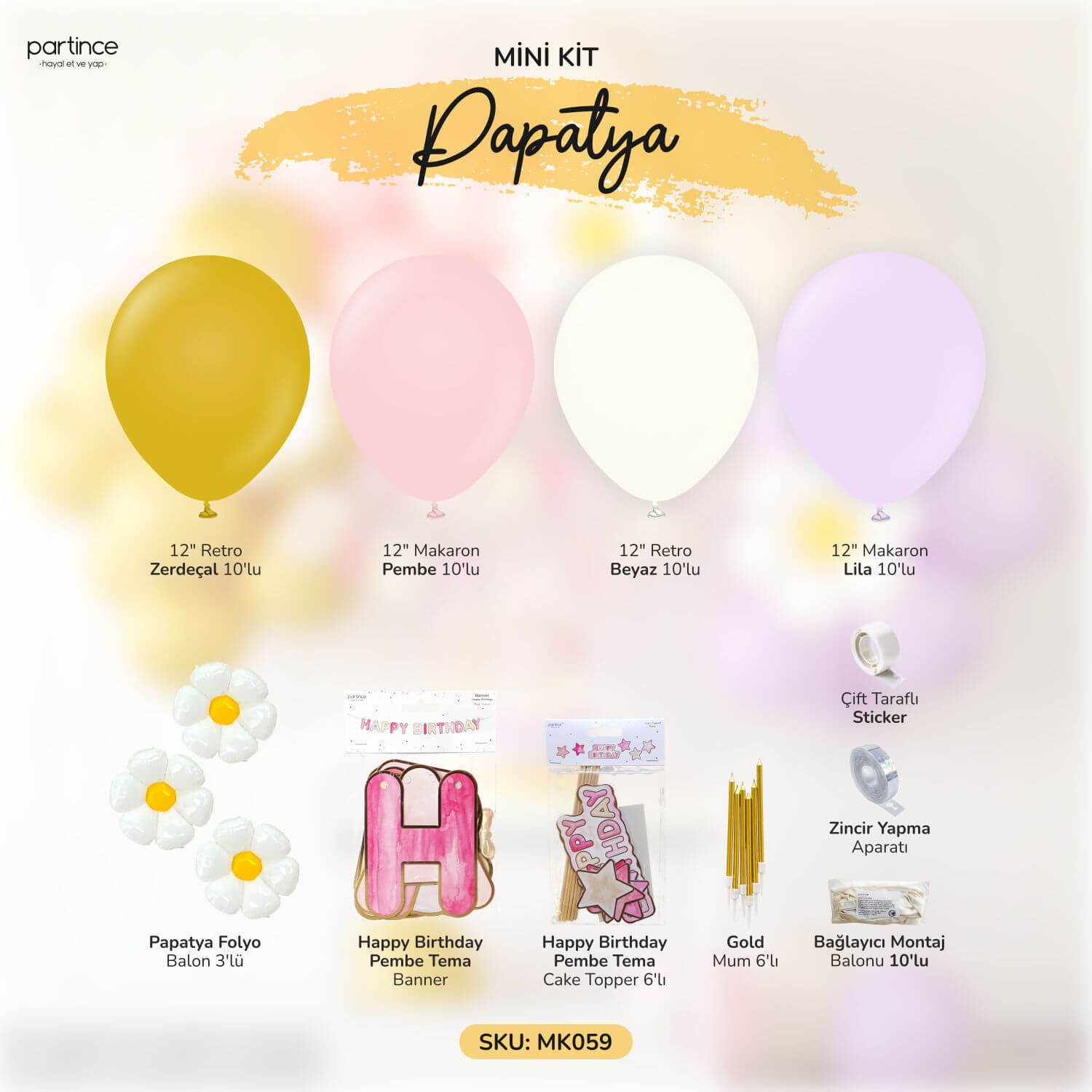 MK059-doğum-günü-pasta-banner-süsü-makaron-papatya-balon-retro-tema-papatya-partince detay