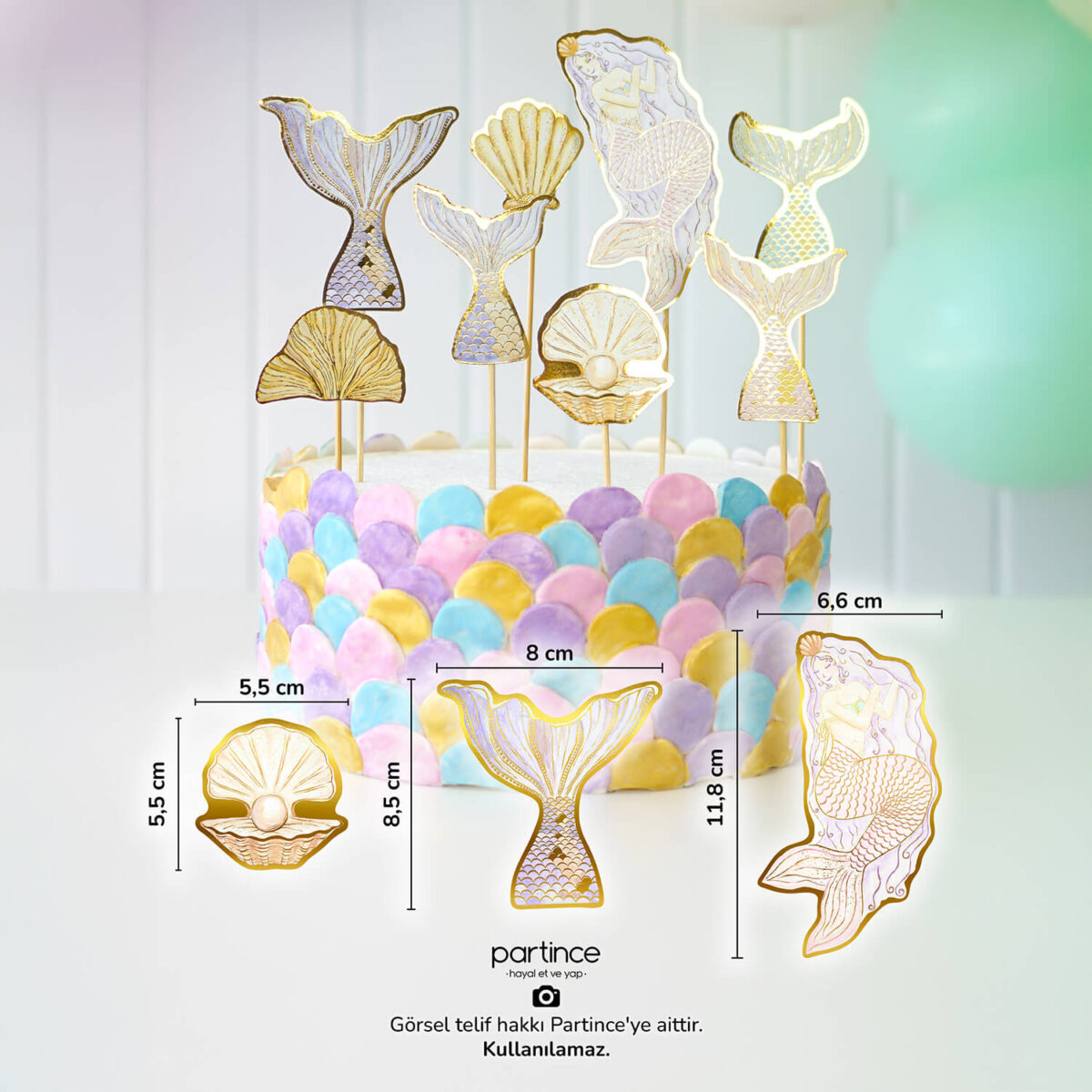 Deniz Kızı Tema Pasta Süsü 8 Parça Cake Topper Doğum Günü Süsü - Görsel 3