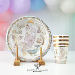 Deniz Kızı Temalı Tabak Bardak Set Yaldızlı 8'li