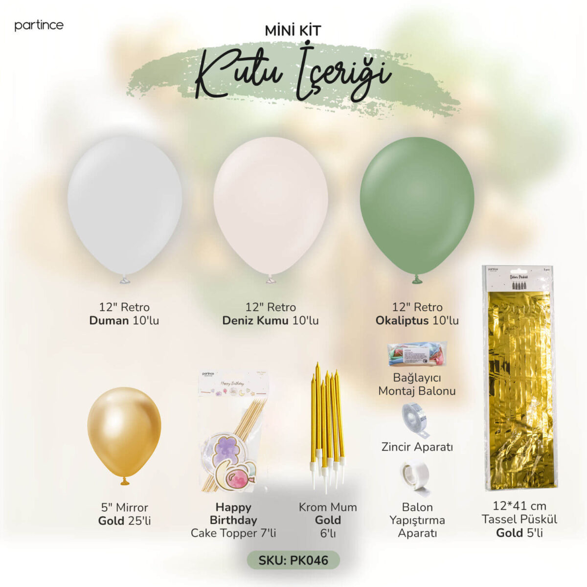 Deniz Kumu Duman ve Okaliptus Mini Balon Zincir Kiti - Görsel 2