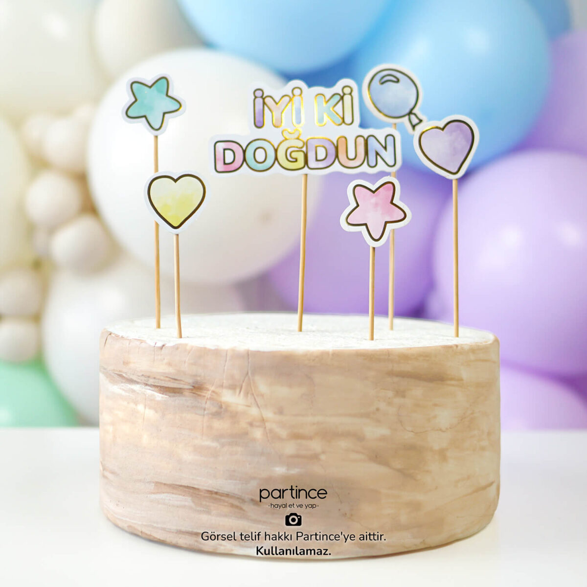 İyi Ki Doğdun Makaron Cake Topper Pasta Süsü 6 Parça - Görsel 3