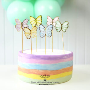Pale Makaron Kelebek Pasta Süsü 6 Parça Cake Topper Doğum Günü Süsü