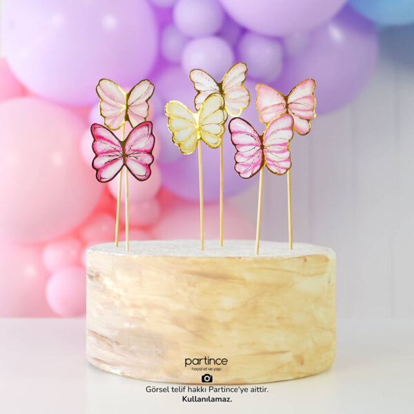 Pembe Tema Pasta Süsü 6 Parça Cake Topper Doğum Günü Süsü