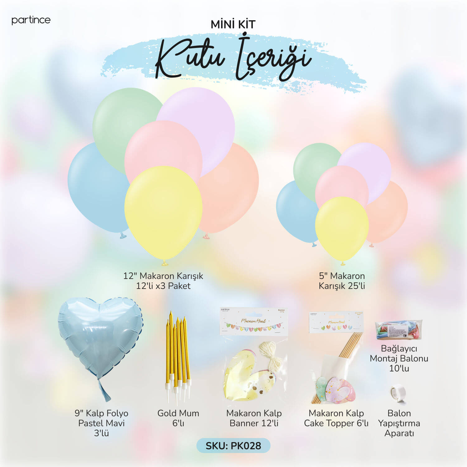 doğum günü süsleri makaron balon kalp banner asma süs cake topper pasta süsü erkek çocuk kalp folyo süs partince kit set detayı içerik