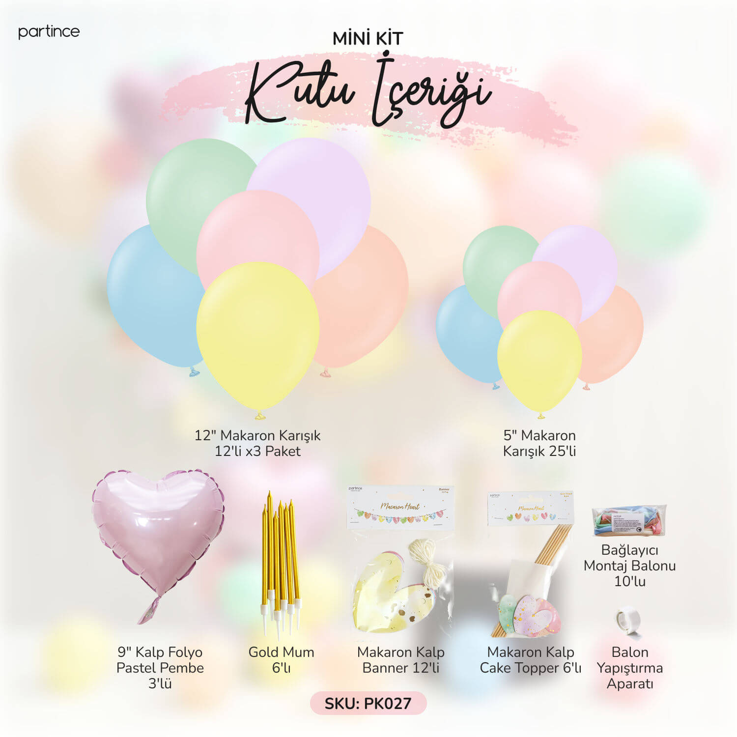 doğum günü süsleri makaron balon kalp banner asma süs cake topper pasta süsü kız çocuk kalp folyo süs partince kit set detayı içerik