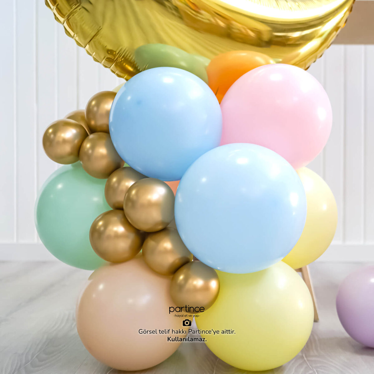 Yarım Ay Folyo Gold ve Makaron Balon Zincir Seti - Görsel 6