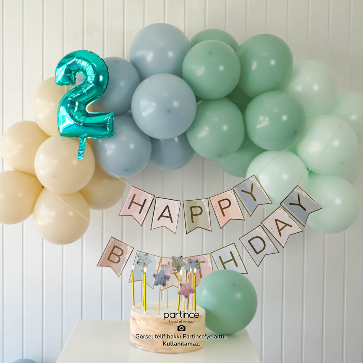 Turkuaz Rakamlı Doğum Günü Balon Parti Seti (Rakam Seçenekli) - Görsel 4