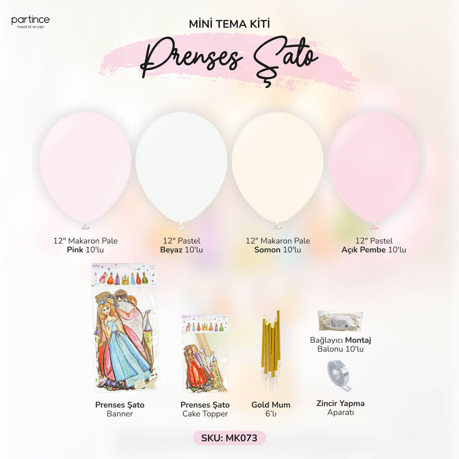 IY Kendin Yap Doğum Günü Süsleme Fikirleri prenses tabak bardak banner asma süsü mum pasta süsü cake topper balon popcorn mısır kutuları partince
