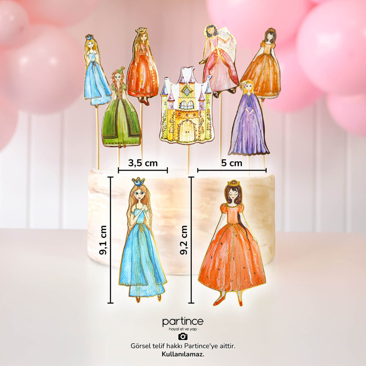 Prenses Tema Cake Topper Pasta Süsü 7 Parça - Görsel 2