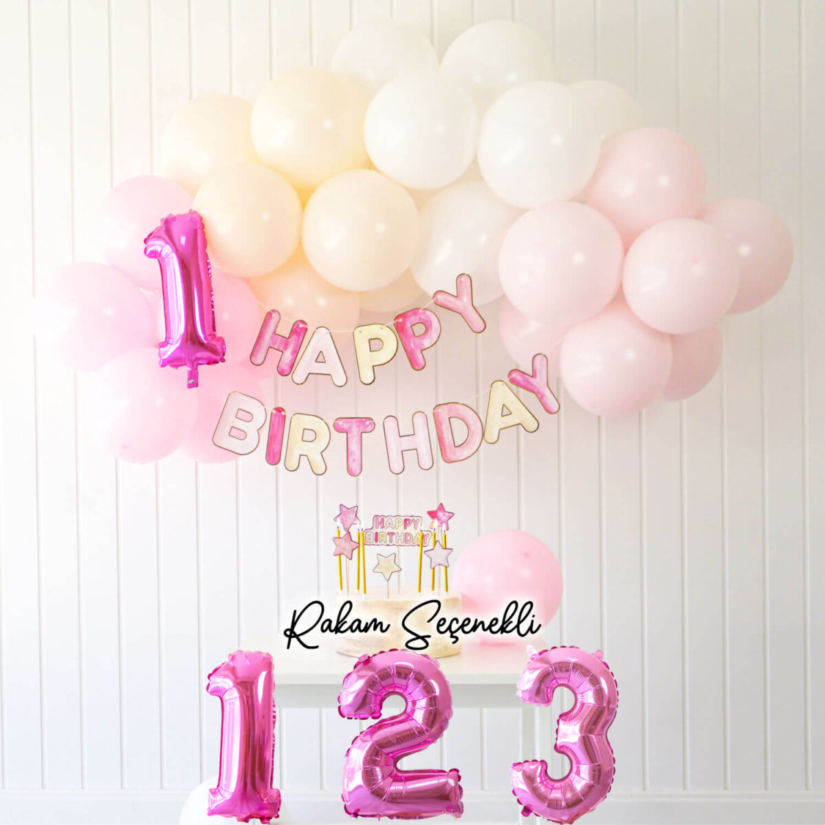 Pembe Rakamlı Doğum Günü Balon Parti Seti (Rakam Seçenekli)