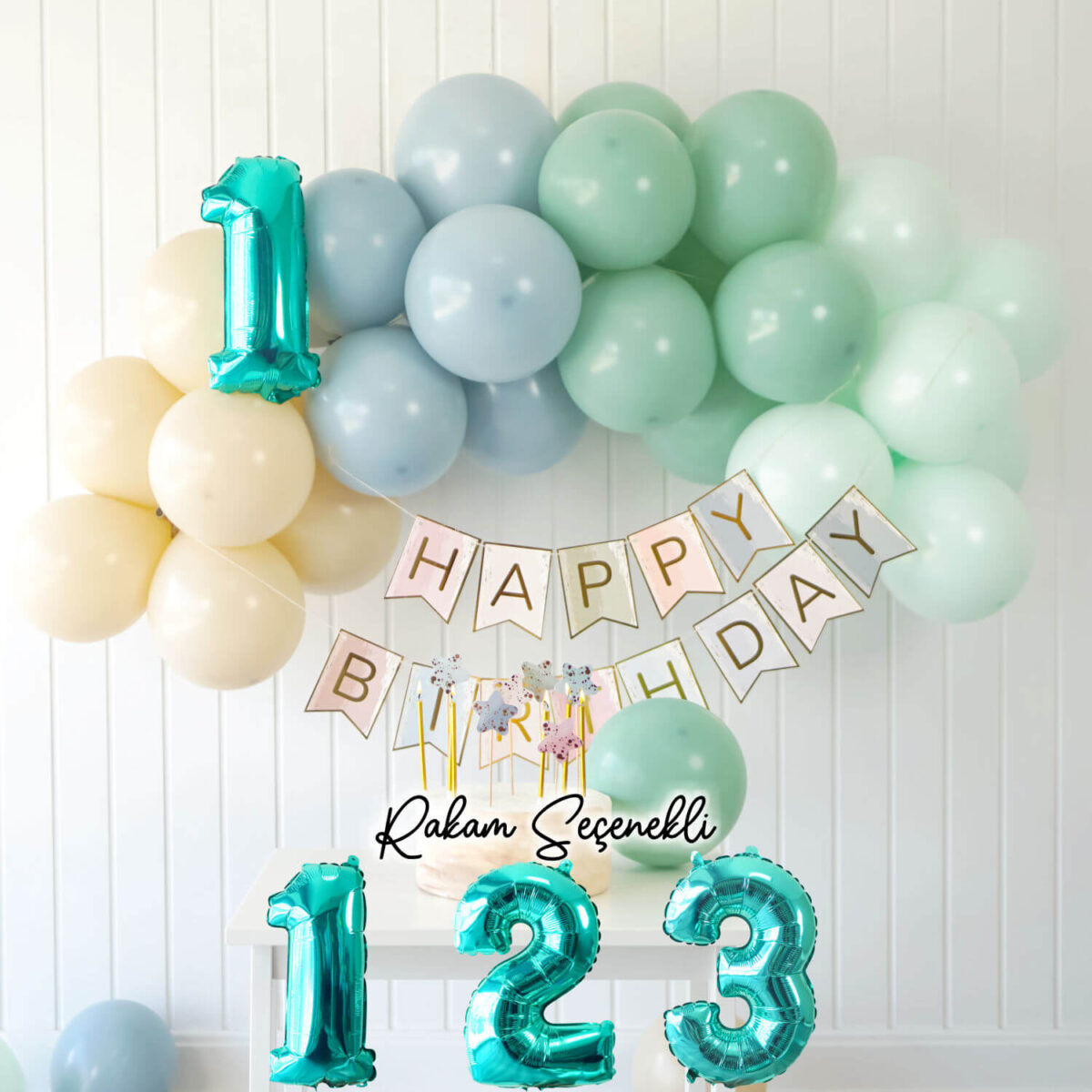 Turkuaz Rakamlı Doğum Günü Balon Parti Seti (Rakam Seçenekli)