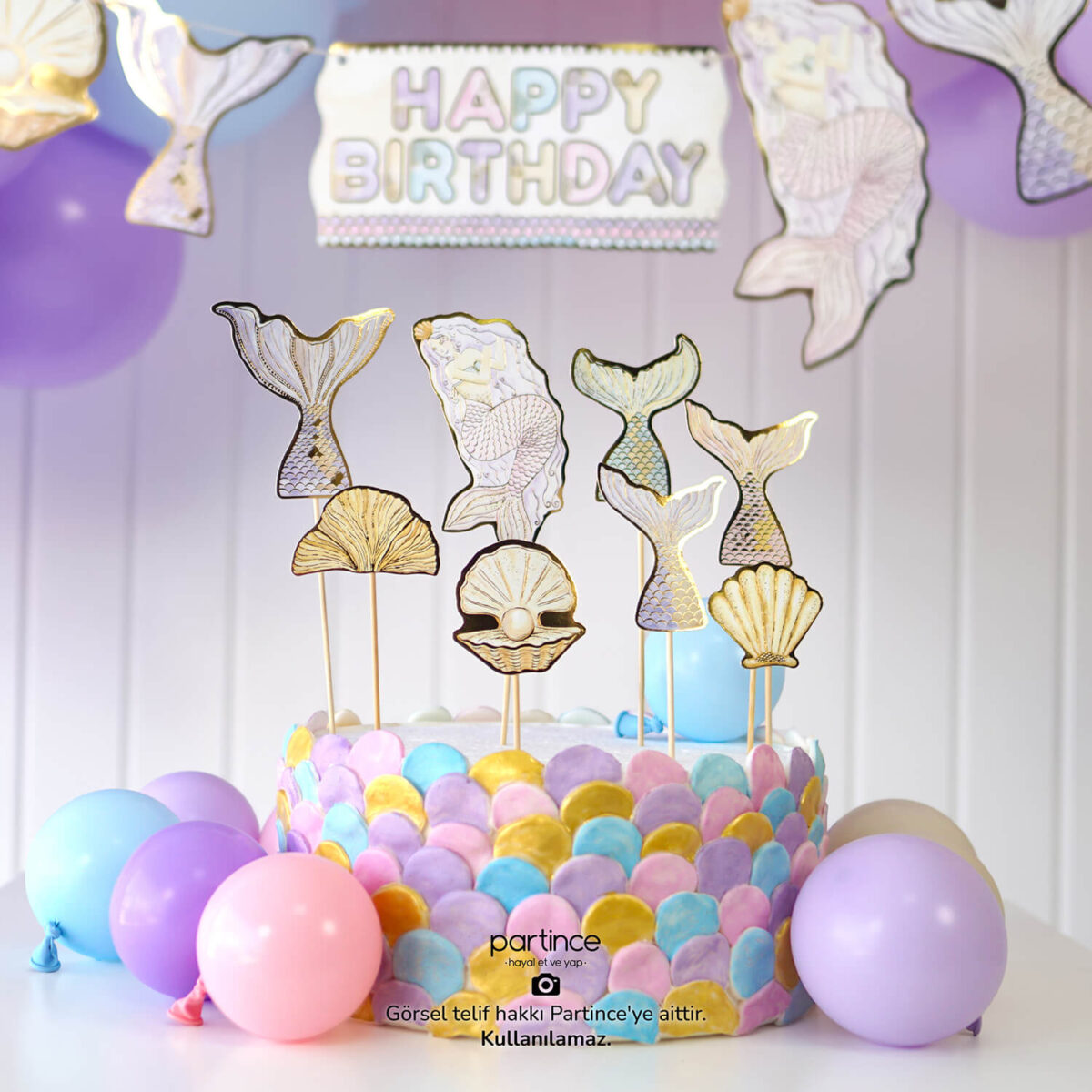 Deniz Kızı Tema Standart Doğum Günü Balon Zincir Seti - Görsel 7