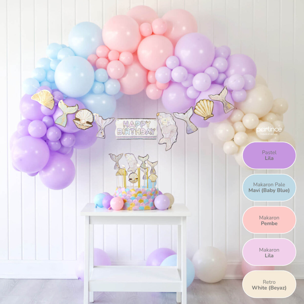 Deniz Kızı Tema Standart Doğum Günü Balon Zincir Seti - Görsel 1