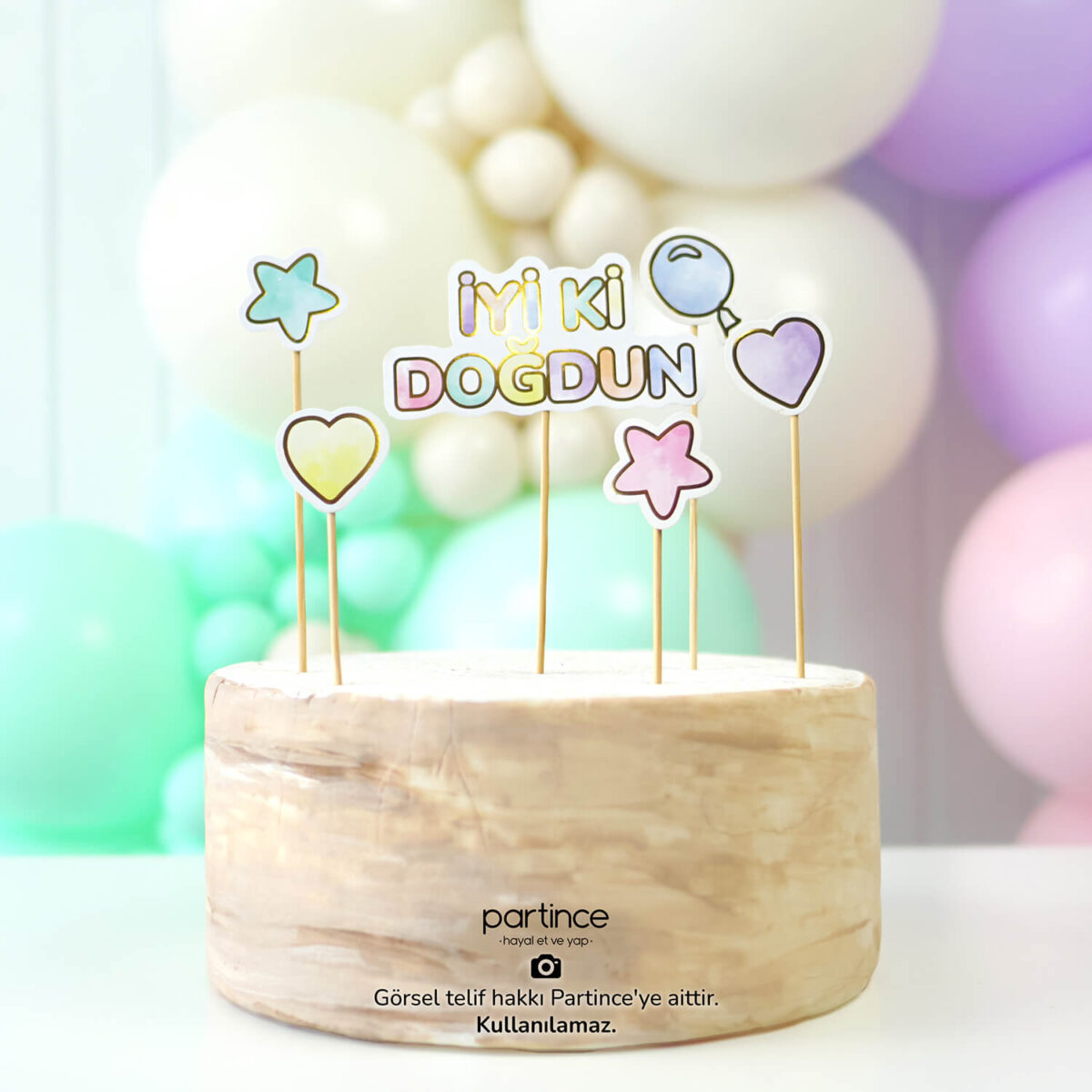 İyi Ki Doğdun Makaron Cake Topper Pasta Süsü 6 Parça - Görsel 1