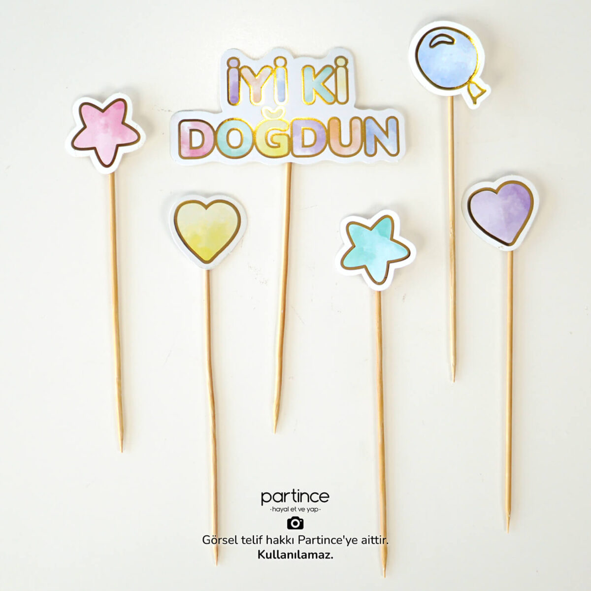 İyi Ki Doğdun Makaron Cake Topper Pasta Süsü 6 Parça - Görsel 2