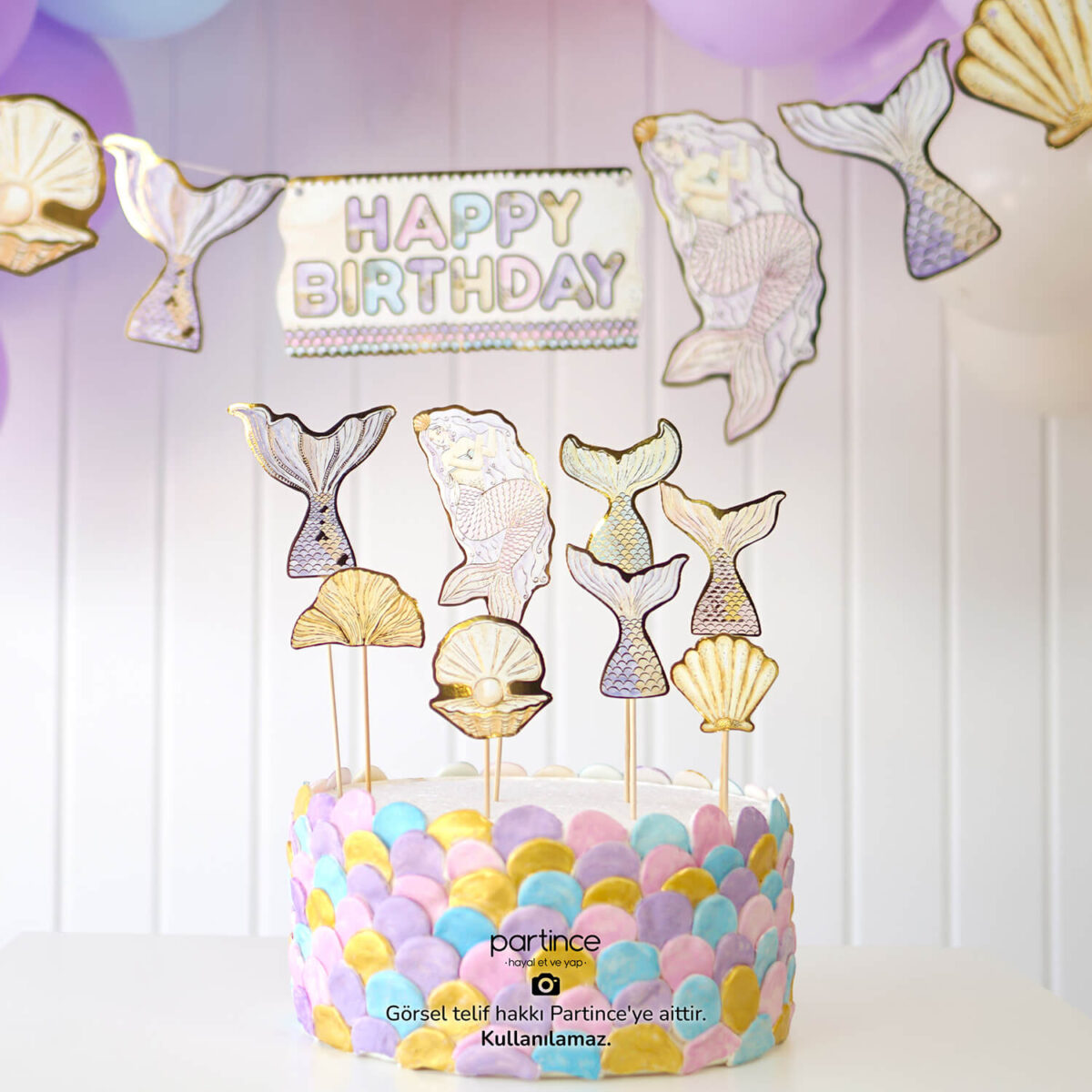 Deniz Kızı Tema Mini Doğum Günü Balon Zincir Seti - Görsel 6