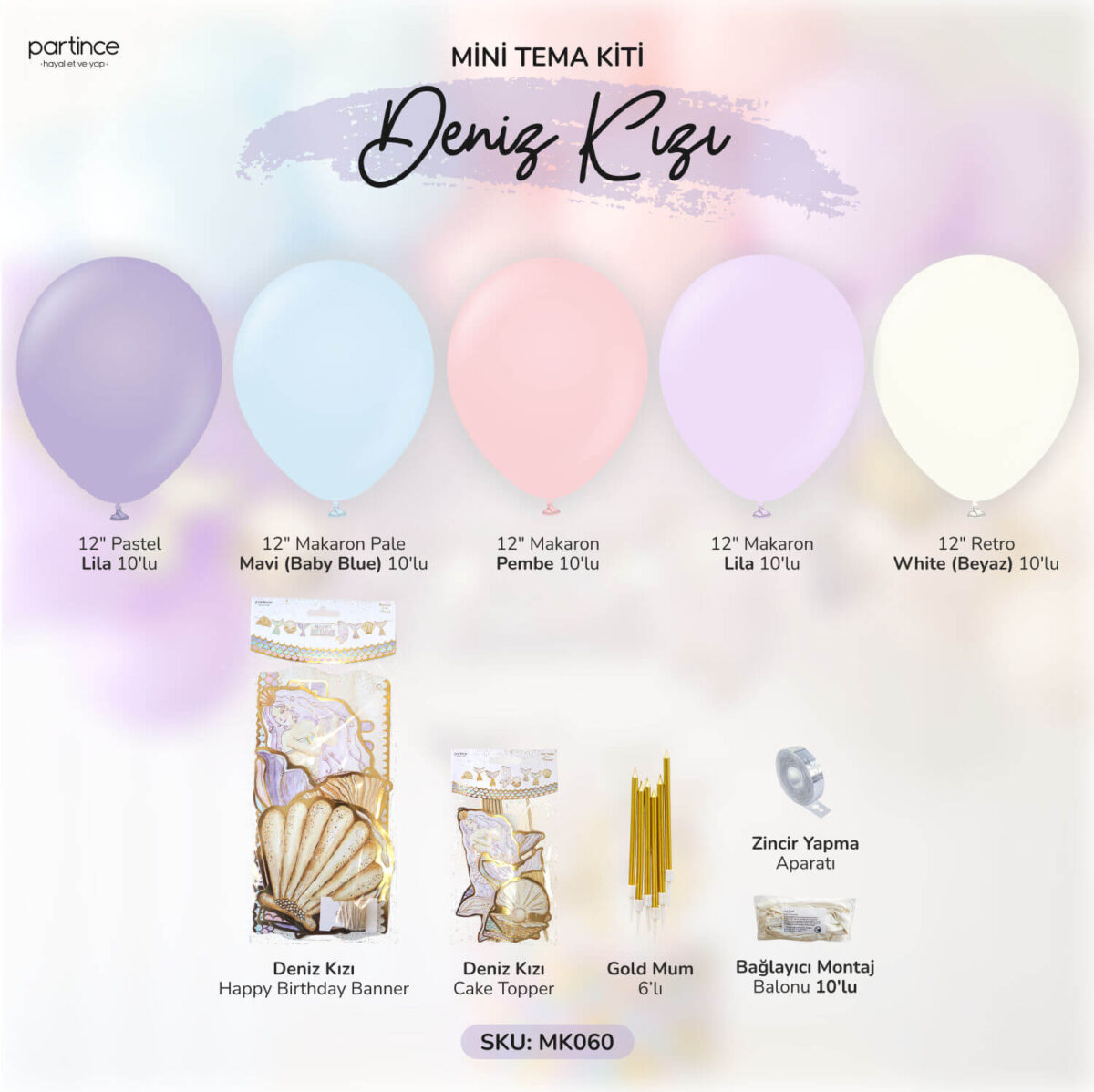 Deniz Kızı Tema Mini Doğum Günü Balon Zincir Seti - Görsel 2