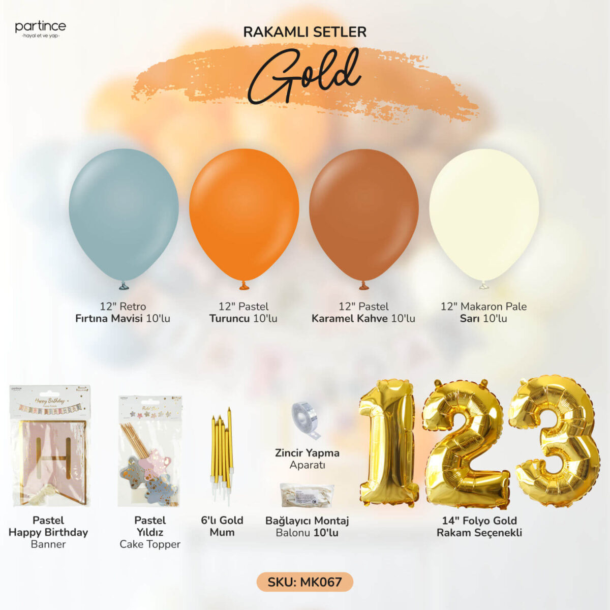 Gold Rakamlı Doğum Günü Balon Parti Seti (Rakam Seçenekli) - Görsel 2