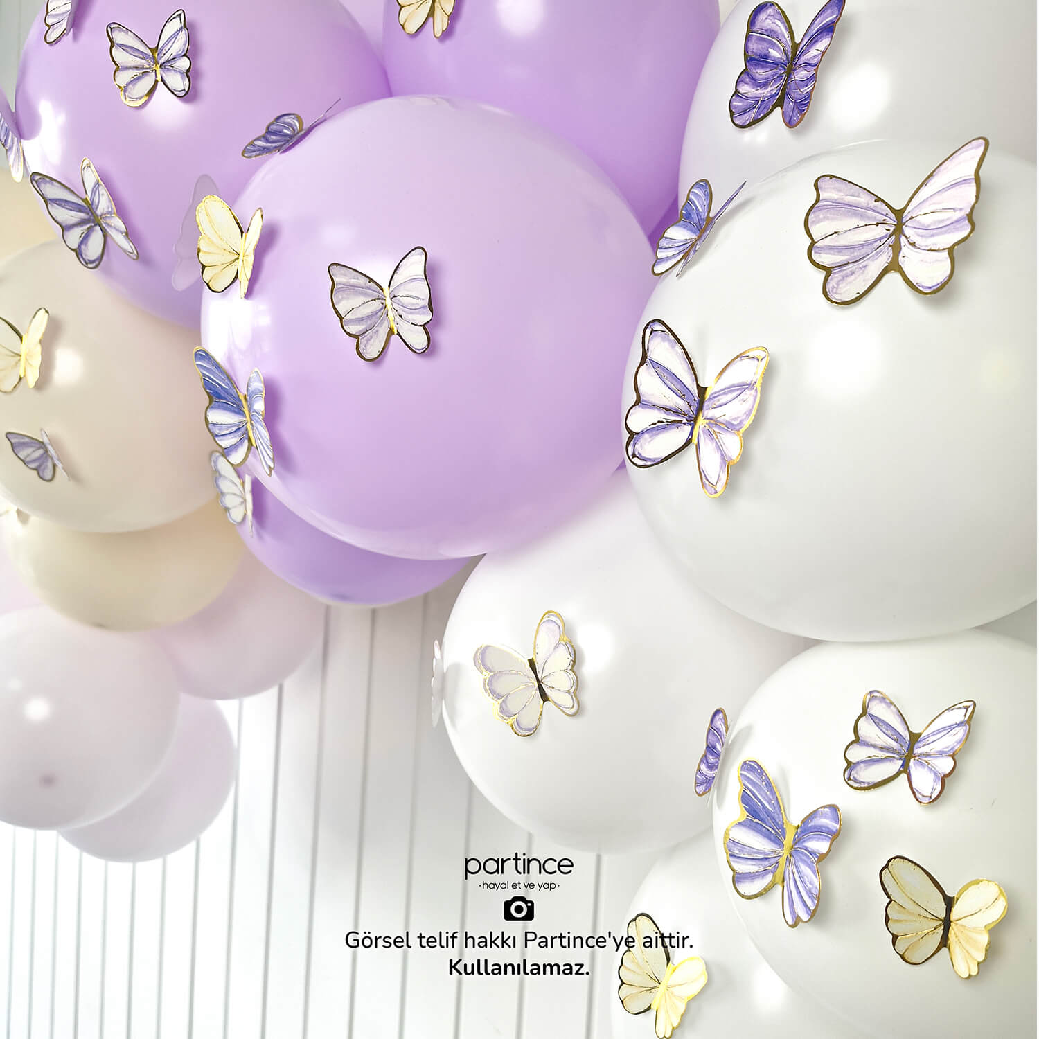 doğum günü süsleri lila kelebek kız çocuk süs partince 48'li Lila Tema Kelebek Doğum Günü Süsü - Görsel 5