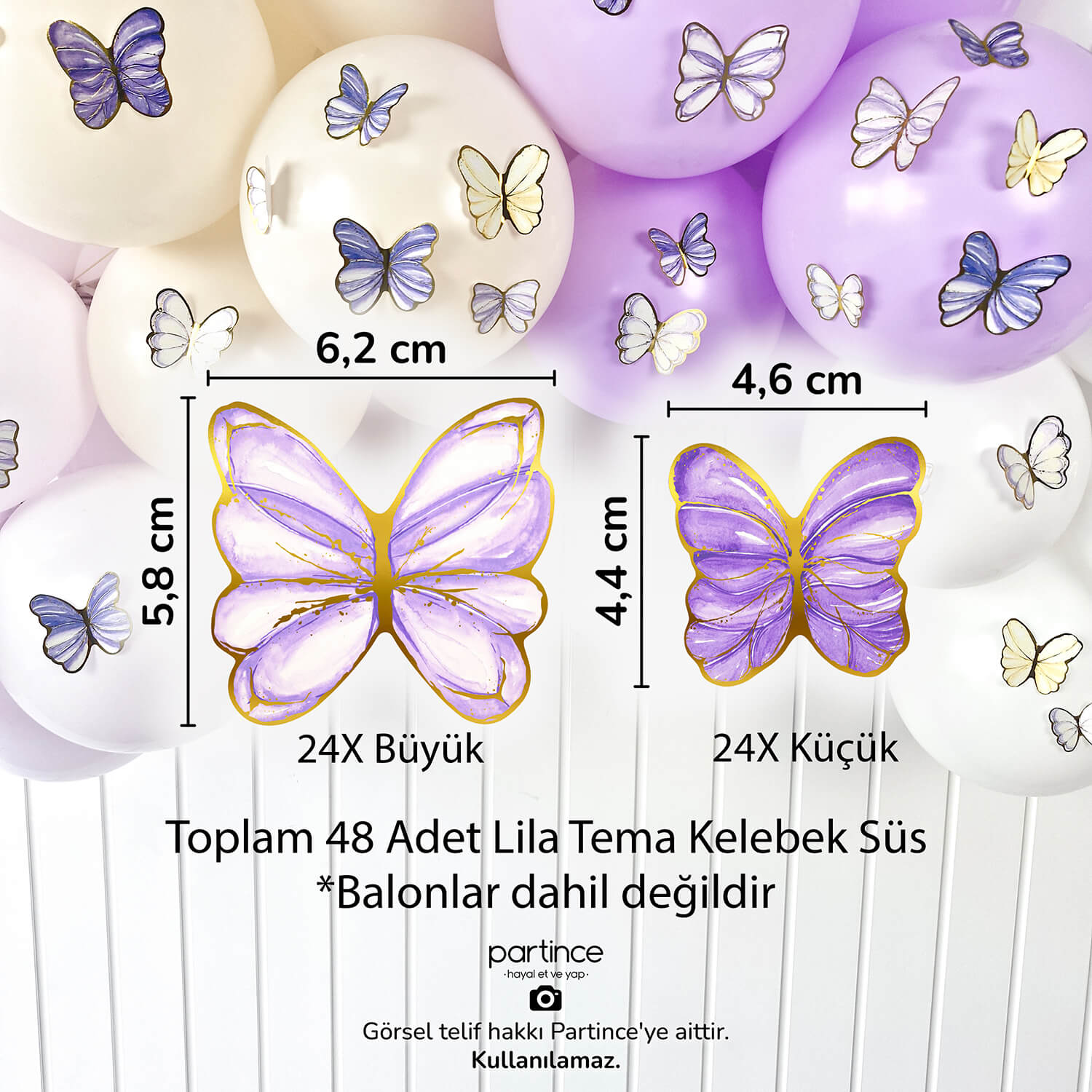 doğum günü süsleri lila kelebek süs happy birthday kız çocuk partince 48'li Lila Tema Kelebek Doğum Günü Süsü - Görsel 2