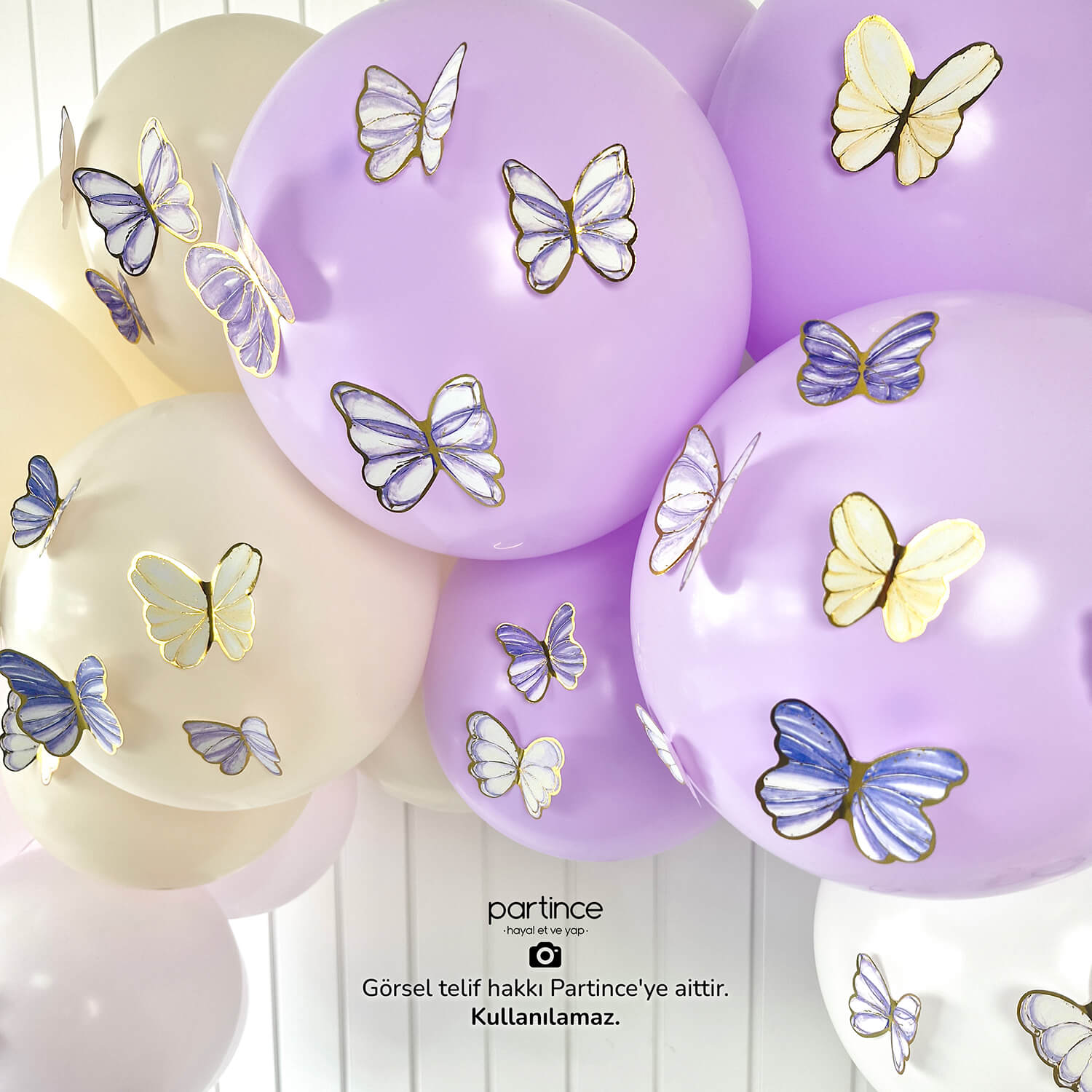 doğum günü süsleri lila kelebek süs kız çocuklar için partince 48'li Lila Tema Kelebek Doğum Günü Süsü - Görsel 4