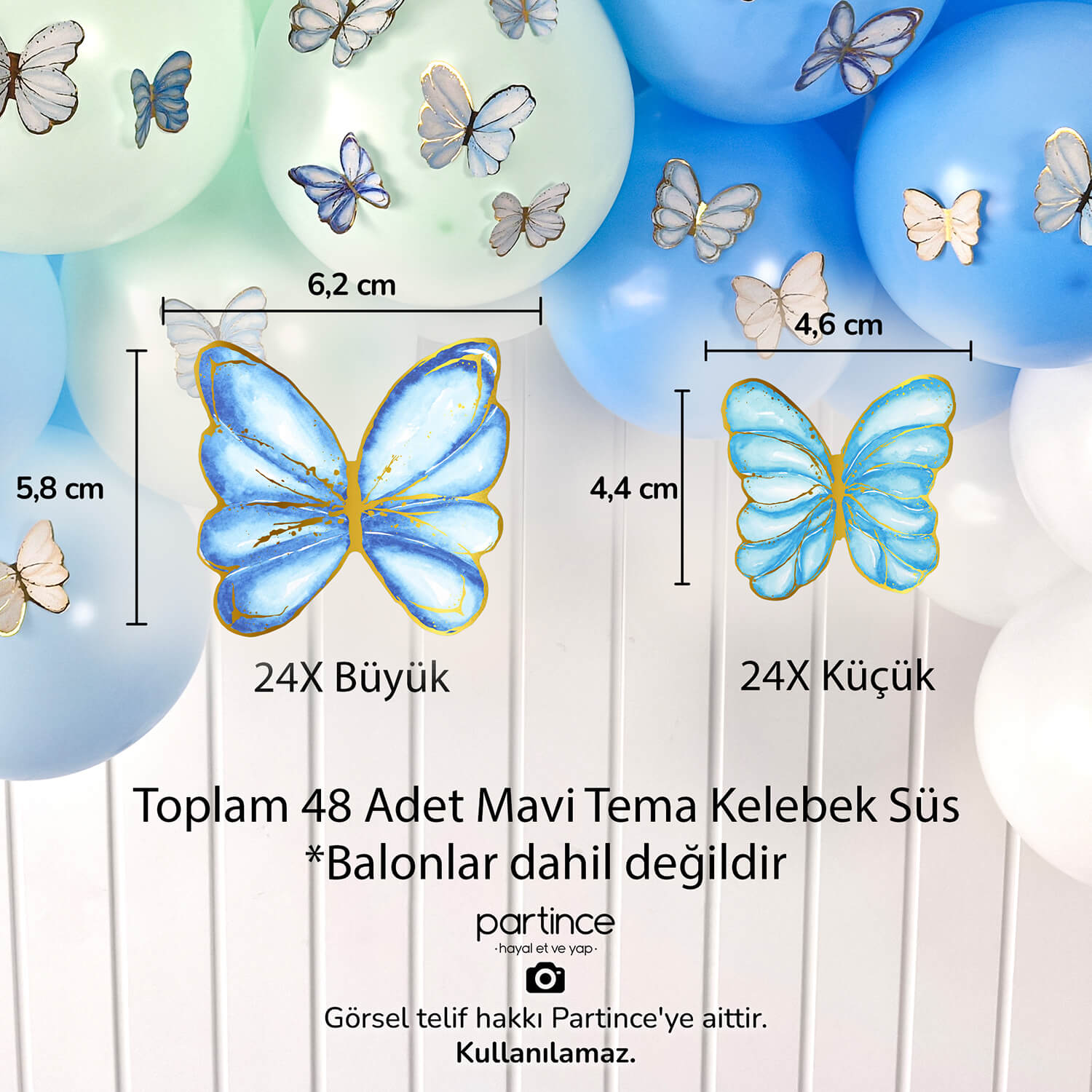 doğum günü süsleri mavi kelebek erkek bebek süsleri ölçü partince 48'li Mavi Tema Kelebek Doğum Günü Süsü - Görsel 7